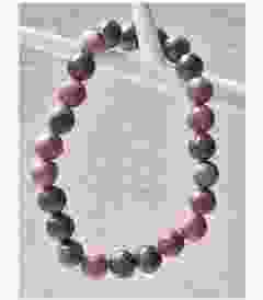 Armband 8mm Rhodoniet kralen, roze-zwart
