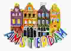 Koelkastmagneet 4 Amsterdamse Huisjes in Kleur