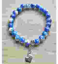 Armband helderblauwe delftsblauwe bloem met hartje bedel