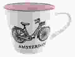 Mok Fiets Amsterdam Wit/Roze Groot 