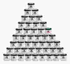 Heel veel blikken met stroopwafels. Zijn het er 60? Meer of minder?