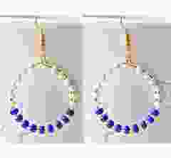 Ronde oorbellen met 4mm Miyuki kralen donkerblauw en zacht wit