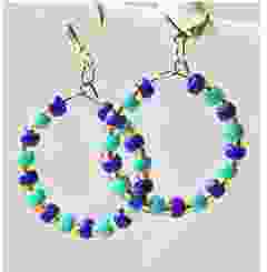 Ronde oorbellen met Miyuki 4mm kralen in kobalt blauw en turkoois groen