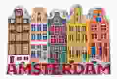Magneet metaal 5 gekleurde huisjes Amsterdam