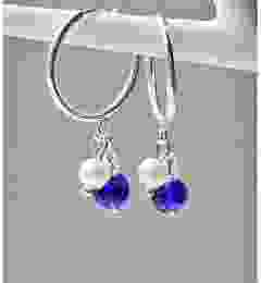 Silverplated stainless steel Huggie Hoops with cultive pearl and facetted bead