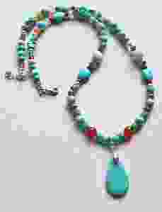 Boho ketting turkoois, agaat en jade kralen