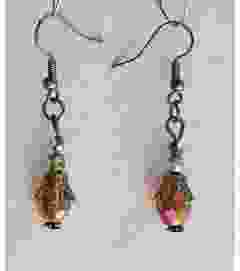 Set Topaz drop bead earrings with copper bead caps