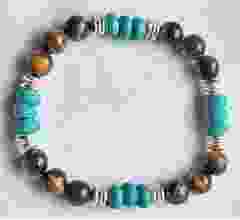 Armband Tijgeroog en turkoois blauw met hematiet