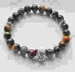 Tijgeroog armband 8mm meerdere kleuren met luipaard kraal