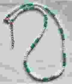 Ketting Miyuki kralen, wit, turkoois groen en goudkleur.