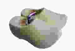 Paar blanke houten klompjes met lintje, 8cm