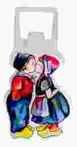 Flesopener Magneet Gekleurde kussend paar 10,5cm