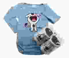 Baby Romper "Koe Blauw" Cadeauset met slofjes