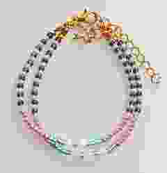 Armband dubbele rij Miyuki 3mm kralen, lila en paars, roze en aqua met kristal kralen