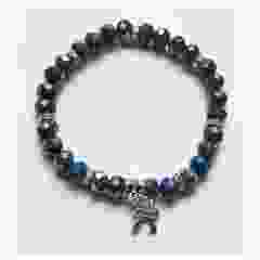 Bracelet blue 8mm opaque facetted glassbeads with charm