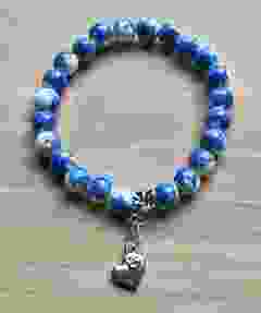 Bracelet dark delftblue blue flowers and heart charm