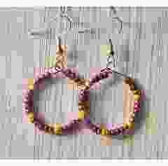 Hoop earrings 3mm Miyuki seedbeads maroon and kumquat.