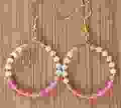 Hoop earrings with 4mm Miyuki seed beads in soft pink, white and gold colored beads