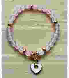 Bracelet 6mm Rose quartz beads with pink shell charm