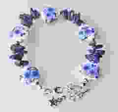 Delftsblauwe armband Bloem met Lapis Lazuli kralen