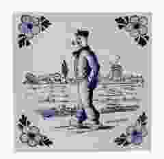 Delfts blauwe tegel- "Boer" , 15 cm 