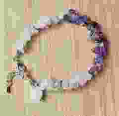 Bracelet chip beads Rock crystal, Amethyst and Rose quartz, with rose quartz heart charm