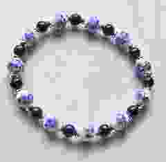 Bracelet 8mm round delftblue beads and 6mm lapis lazuli beads