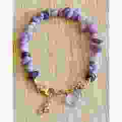 Bracelet soft lilac and pink Lepidolite chip beads with charm