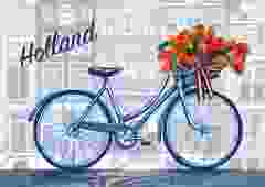Postkaart fiets met tulpen