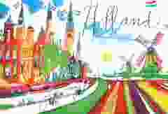 Postkaart gekleurde illustratie Holland