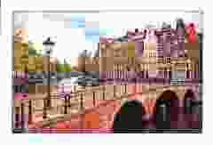 Postkaart stadsgezicht brug over gracht