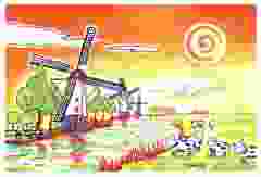 Postkaart koeien en molens