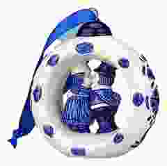 Kerstornament Ring met Kussend Paar- Delfts blauw