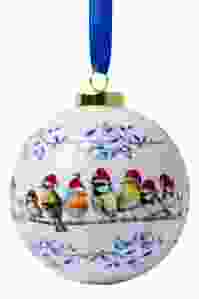 Kerstbal "Vogels met kerstmuts"