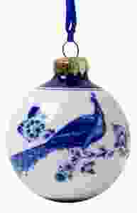 Delfts blauwe kerstbal met pauw, 7 cm 