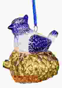 Kerstornament vogel - delftsblauw/goud