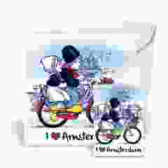 Postkaart met Magneet "Kussend Paar op fiets"