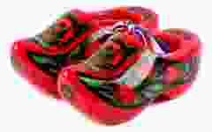 Set houten klompjes 8cm, Rood/Goud