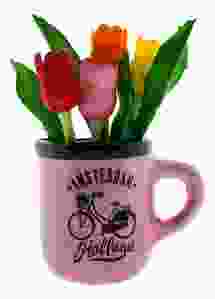 Magneet Mokje met Tulpen Amsterdam Roze