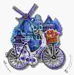 Magneet "Hollandse Molen met Delfts Blauwe Fiets" 