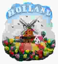 Koelkastmagneet Holland Molen Tulpenveld, 7 cm