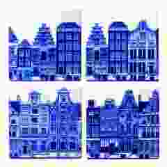 Onderzetters Grachtenhuisjes (keramiek), 4 stuks