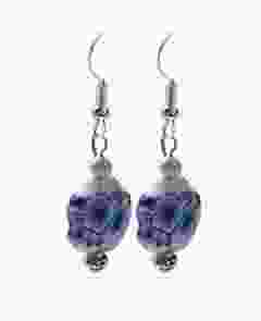 Set delftblue flower earrings with glass pearl