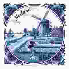 Delftsblauwe Tegel "Boerenlandschap met tulpen", 15 cm