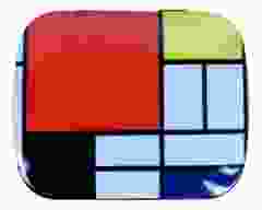 Pepermunt in blikje, Compositie met groot rood vlak