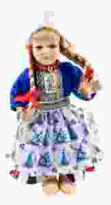 Porseleinen Pop - Nederlandse Klederdracht Blauw , 17 cm