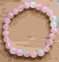 Bracelet 8mm Rosequartz beads with freshwater rice pearl