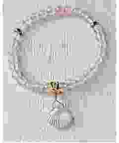 Armband 6mm Rozekwarts kralen met glazen roze bedel, 17-18cm.