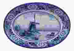 Ovalen schaal "Molen landschap", Keramiek, 28 cm