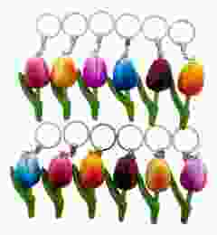 Cadeauset Sleutelhangers Set 12 Houten Tulp Holland, 8 cm